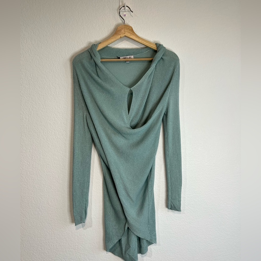 Jennifer Lopez Sweater Womens Pale Green Metallic Thread Party‎ Sparkly JLO M